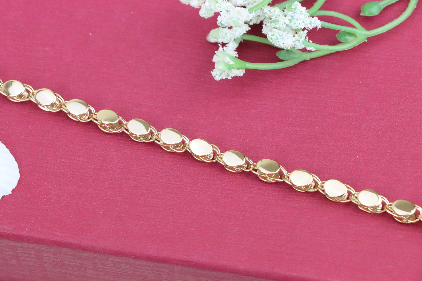Elegant Rose Gold Bracelet with Textured Round Charm Links, XPBL1102 (2111-1)