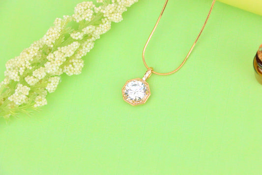 Gold-Plated White Pendant Necklace with Sparkling Center Stone, XPPT1393 (2134-2)