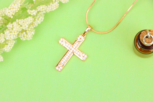 Rose Gold Cross Pendant with Diagonal Crystal Detailing Finish, XPPT1861 (2157-4)