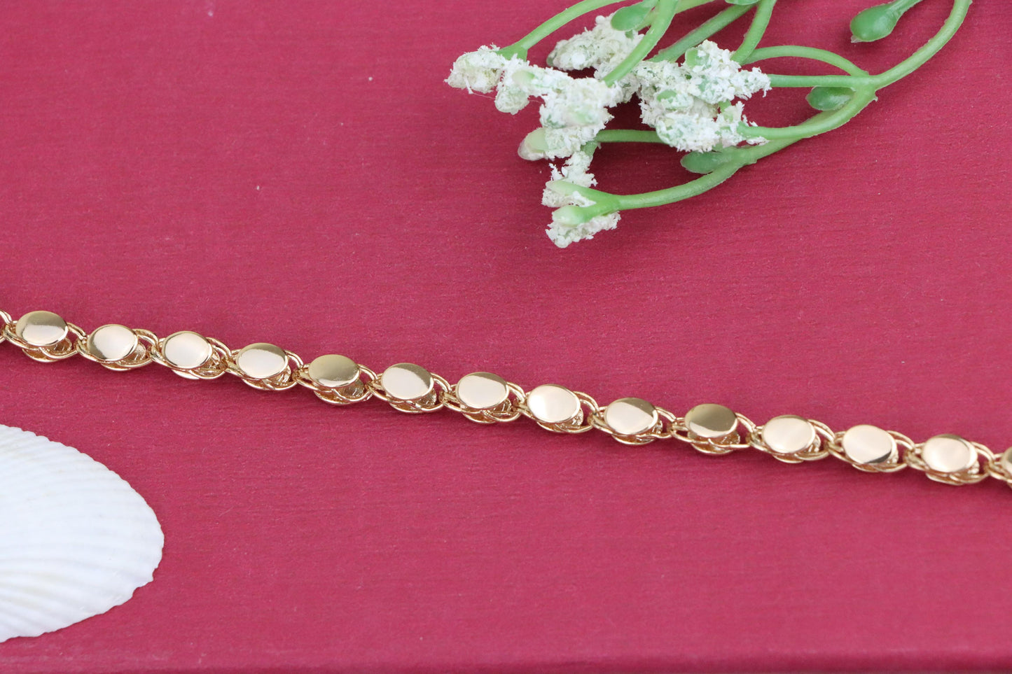 Elegant Rose Gold Bracelet with Textured Round Charm Links, XPBL1102 (2111-1)