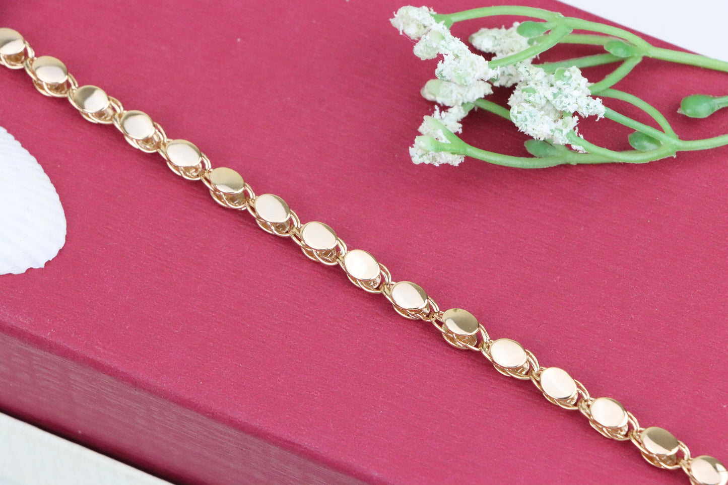 Elegant Rose Gold Bracelet with Textured Round Charm Links, XPBL1102 (2111-1)