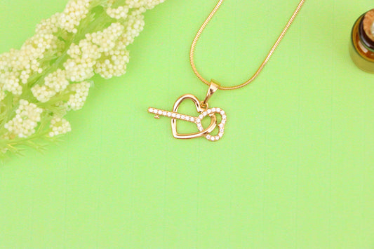 Rose Gold Heart &amp; Key Pendant with Sparkling Stone Accents, XPPT1862 (2157-5)