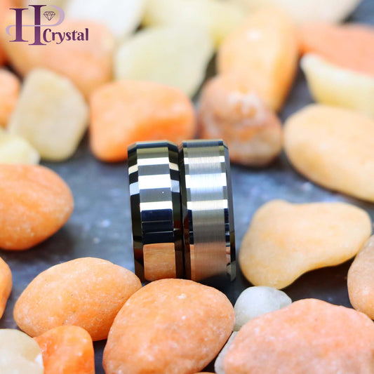 Flat High Polish with Black IP Plated Beveled Edge Tungsten Ring Brushed Center Beveled Edge Tungsten Ring