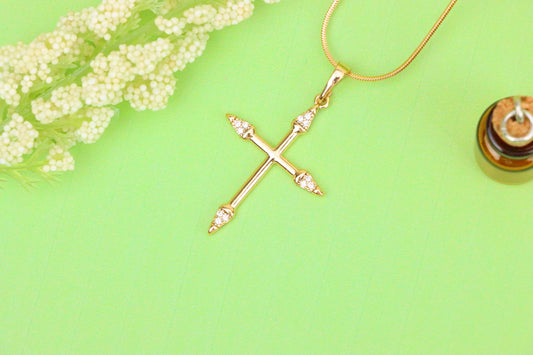 Rose Gold Cross Pendant with Crystal Accents and Sleek Design, XPPT1863 (2157-6)