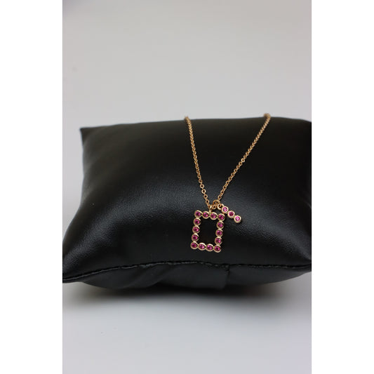 Rose Gold Geometric Charm Necklace with Pink Stones, XPNL0244 (2025-4)