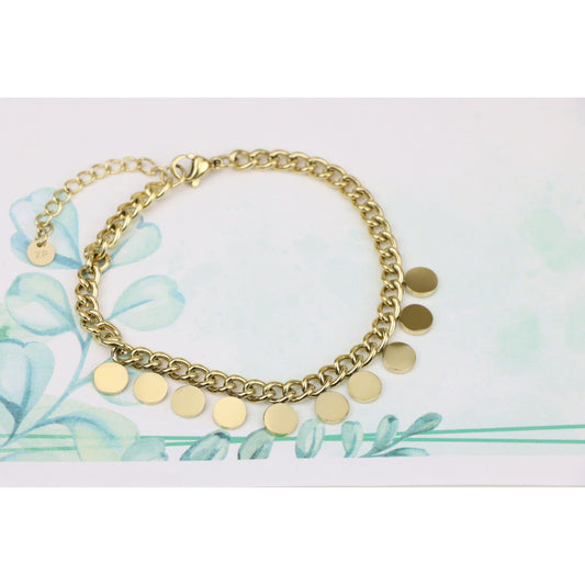 Chic Yellow Gold Bracelet with Round Disc Charms and Adjustable, XPBL0714 (2072-3)