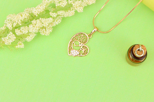 Rose Gold Heart Pendant Featuring Mother &amp; Child with Crystal Accent, XPPT1864 (2157-7)
