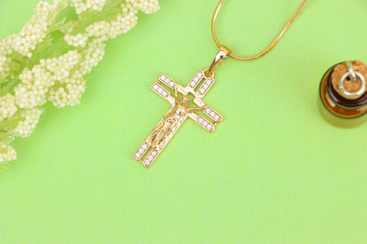 Rose Gold Crucifix Pendant with Crystal Accents and Detailed Design, XPPT1865 (2157-8)