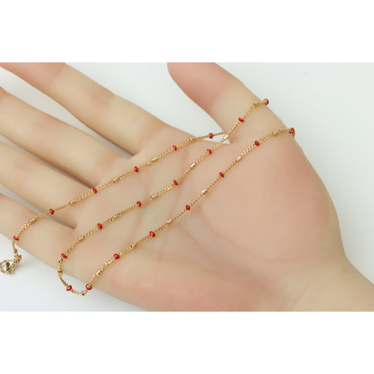 Rose Gold Beaded Chain Necklace with Red Accents, XPNL0246 (2025-6)