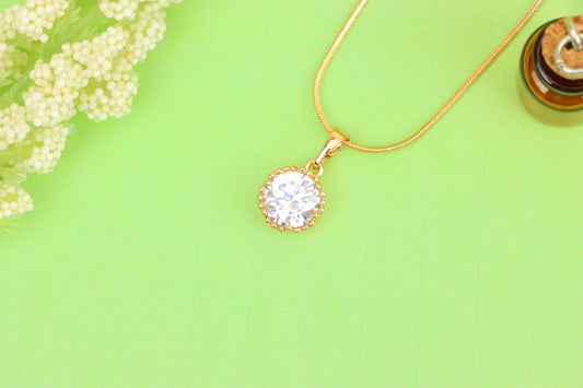 Elegant Rose Gold Round Pendant with Large White Sparkling Stone, XPPT1866 (2157-9)