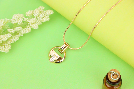 Rose Gold Circle Pendant with Geometric Design and CZ Accents, XPPT1398 (2134-7)