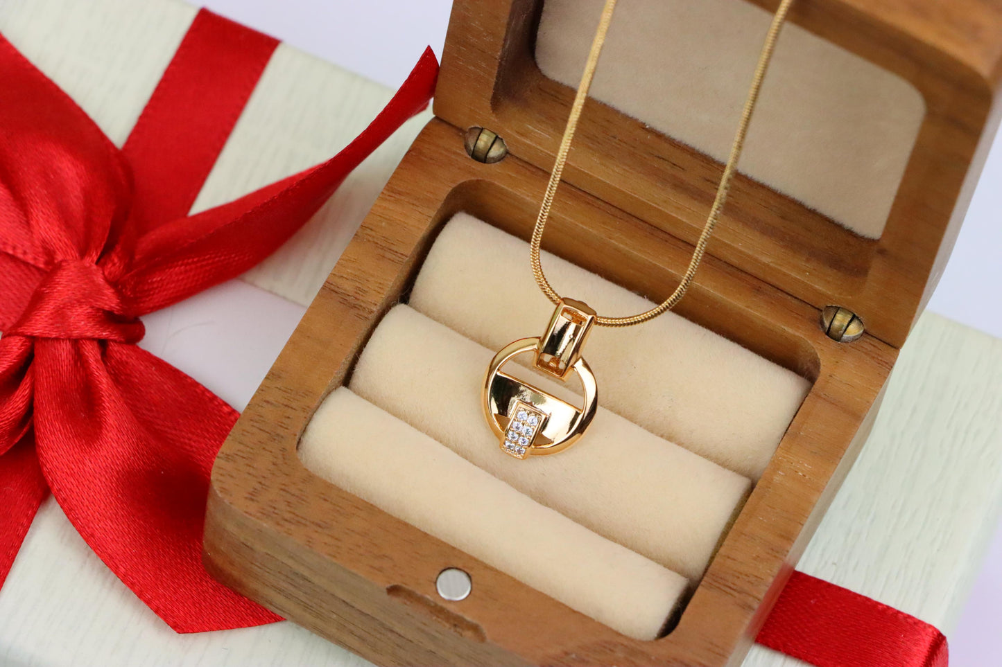 Rose Gold Circle Pendant with Geometric Design and CZ Accents, XPPT1398 (2134-7)