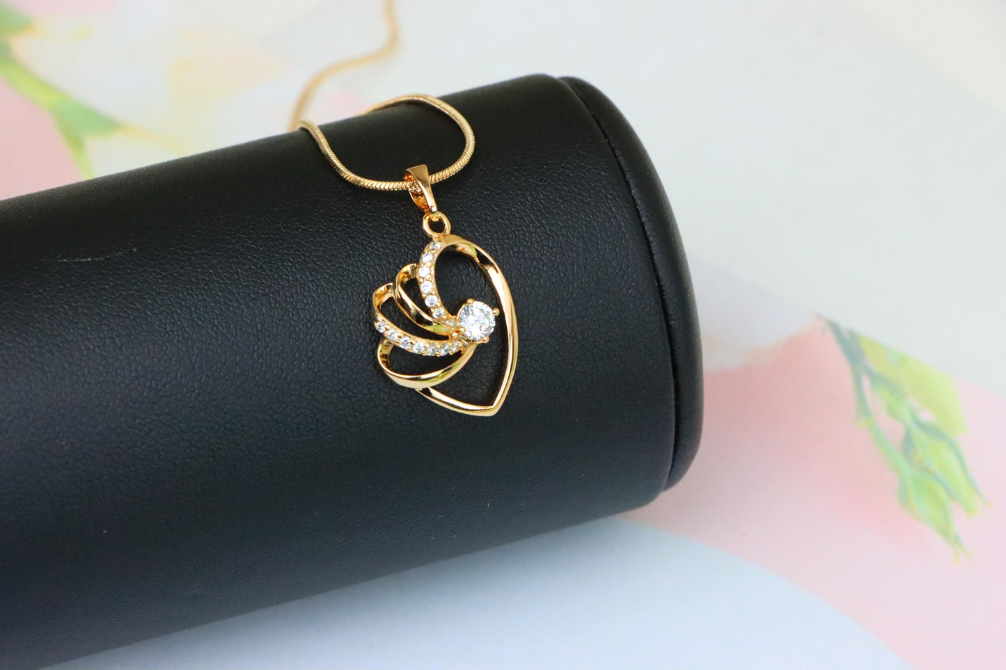 Rose Gold Heart Pendant with CZ Stone and Twisted Open Design, XPPT1400 (2134-9)