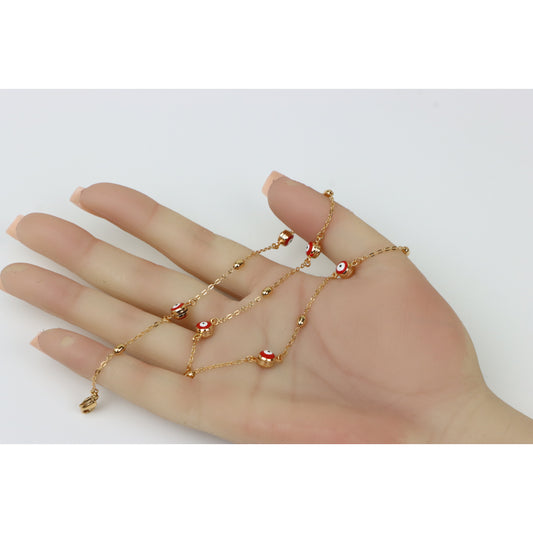 Rose Gold Evil Eye Necklace with Red Beads, Elegant and Unique, XPNL0250 (2025-10)