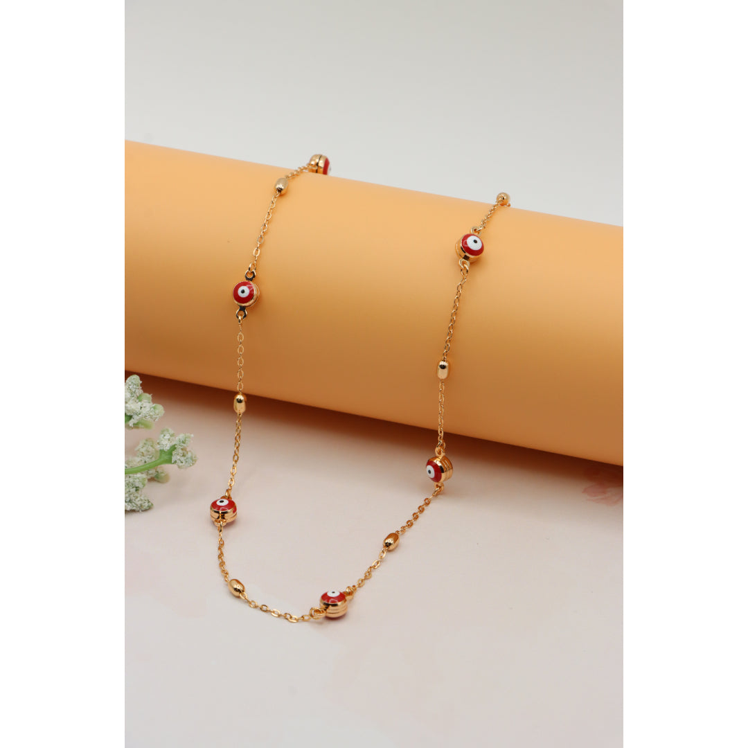 Rose Gold Evil Eye Necklace with Red Beads, Elegant and Unique, XPNL0250 (2025-10)