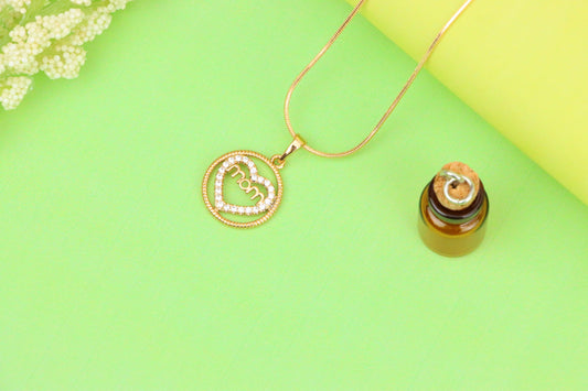 Rose Gold Mom Heart Pendant with CZ Accents in Circular Frame, XPPT1402 (2135-1)