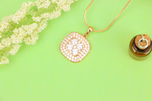 Square Rose Gold Pendant with Sparkling White Crystal Accents, XPPT1871 (2158-4)