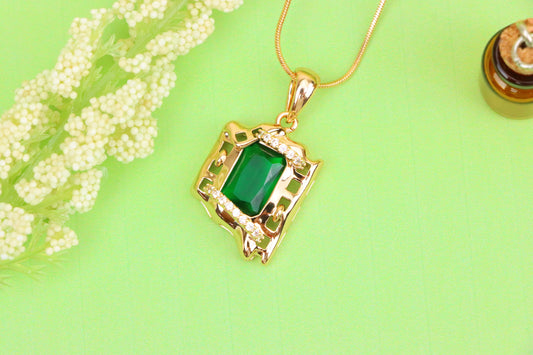 Rose Gold Pendant with Green Stone and Modern Abstract Frame Design, XPPT1872 (2158-5)