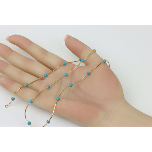 Rose Gold Chain Necklace with Blue Beads Elegant Style, XPNL0256 (2026-6)