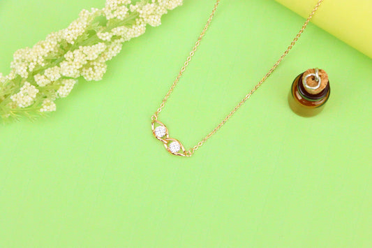 Rose Gold Necklace with Twin Stone Leaf Pendant, Elegant Design, XPNL1874 (2158-7)