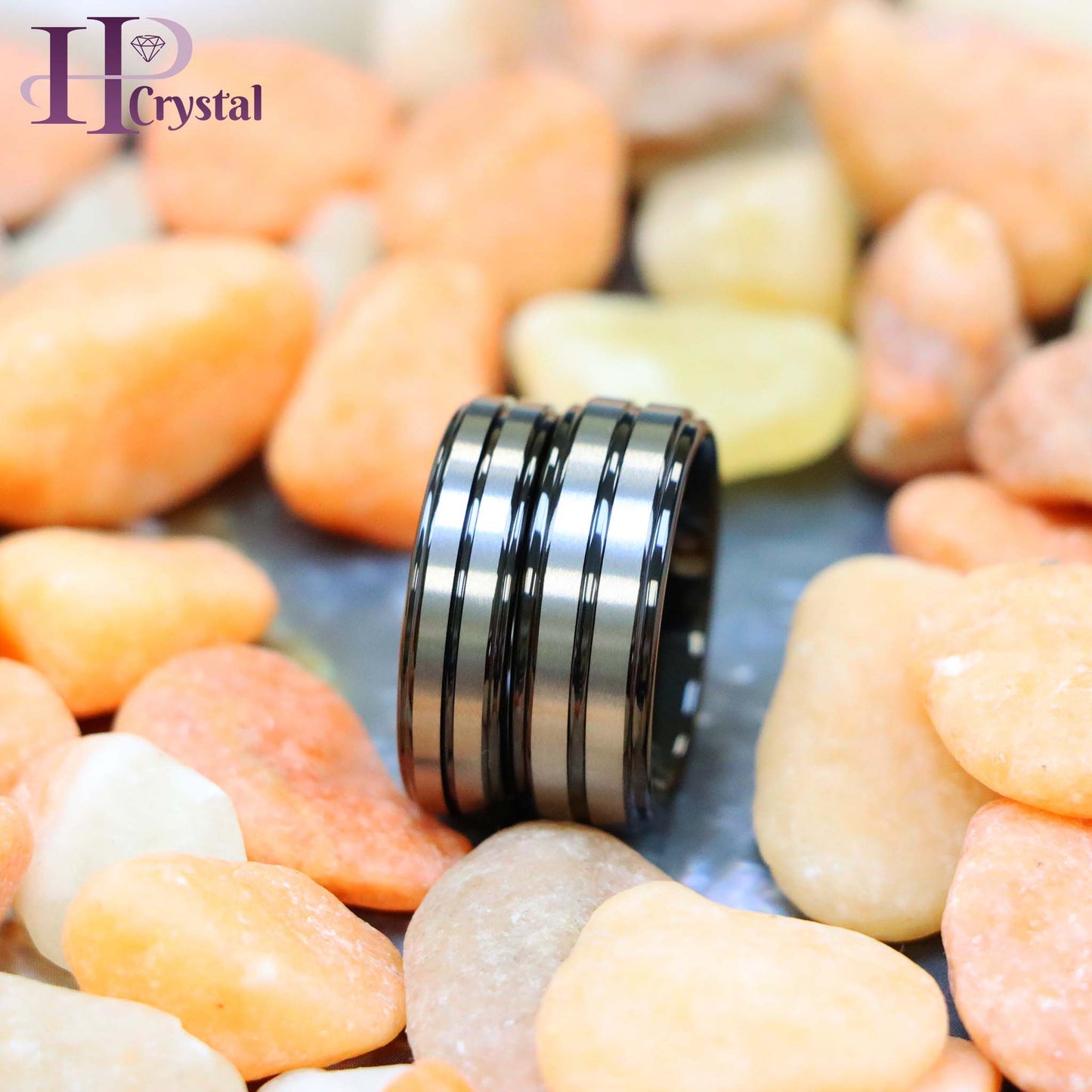 Two-Tone Black IP Plated Center Grooved Brushed Finish Stepped Edge Tungsten Ring