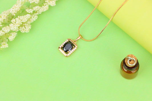 Rose Gold Pendant with Black Oval Stone and CZ Border Accent, XPPT1408 (2135-7)