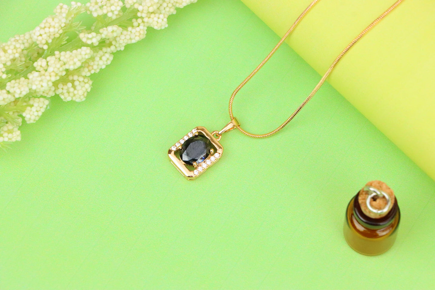 Rose Gold Pendant with Black Oval Stone and CZ Border Accent, XPPT1408 (2135-7)