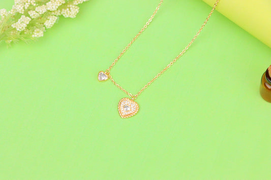 Rose Gold Heart Pendant Necklace with Dual Charm, Elegant Design, XPNL1877 (2158-10)