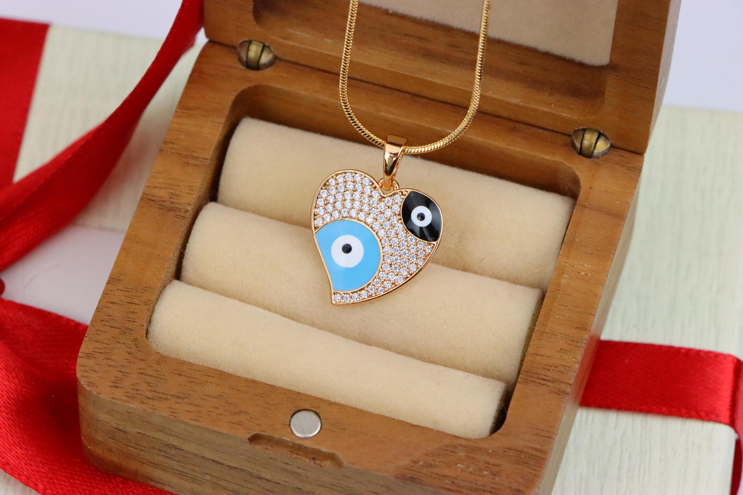Heart Evil Eye Rose Gold Pendant with Crystal Pave Design, XPPT1411 (2135-10)