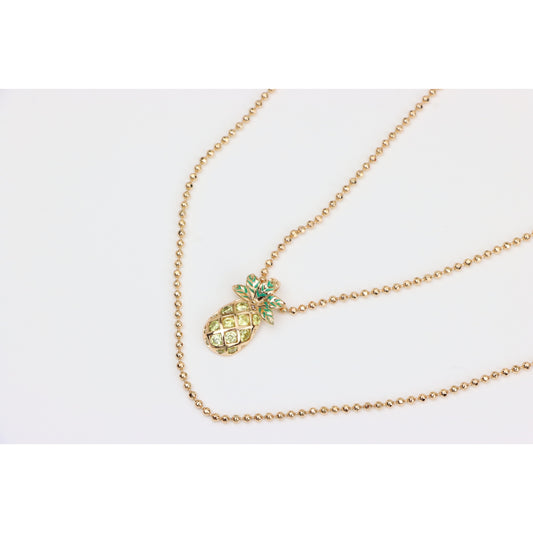 Rose Gold Pineapple Pendant Necklace with Double Bead Chain Design, XPNL0261 (2027-1)