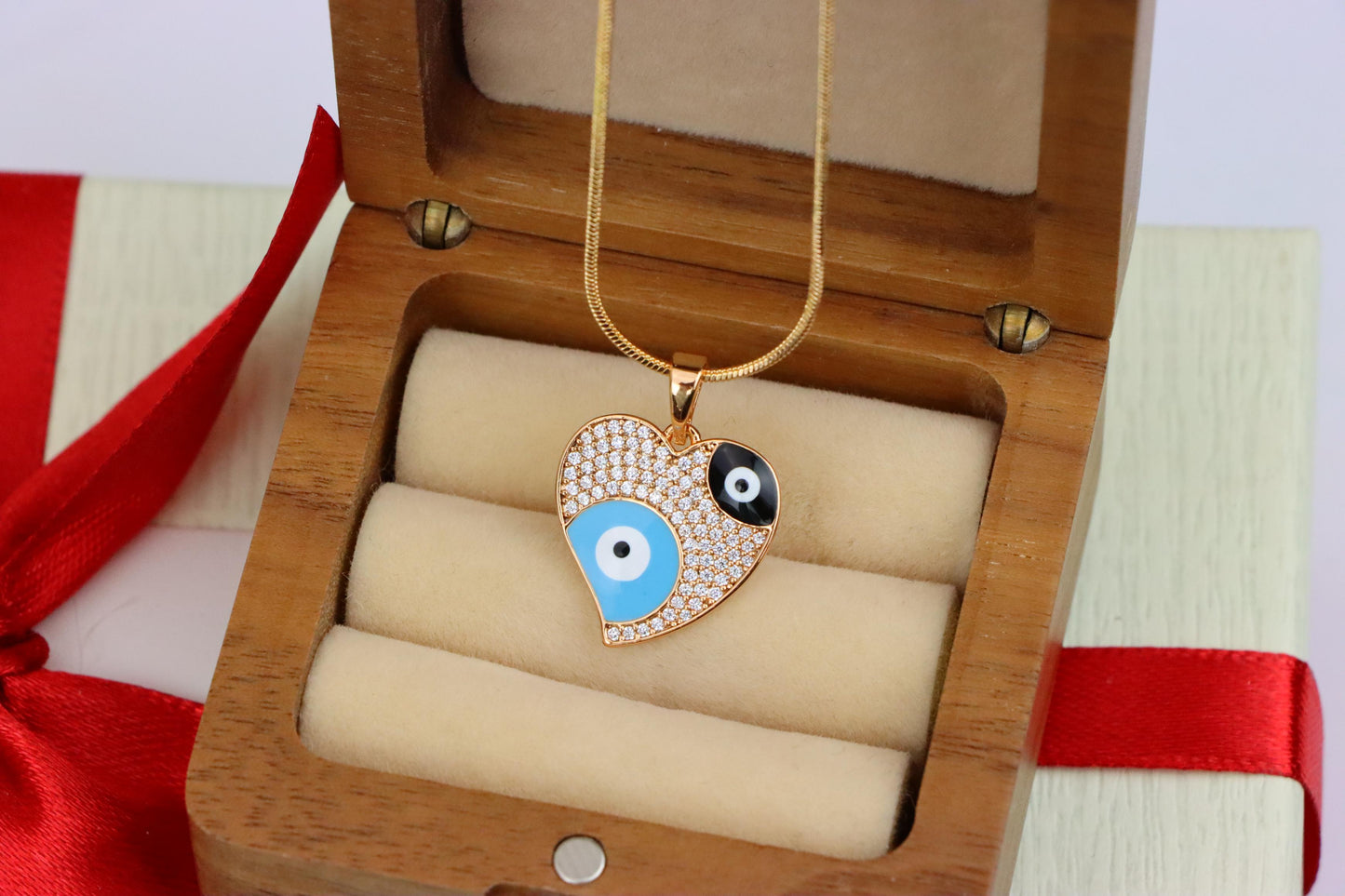 Heart Evil Eye Rose Gold Pendant with Crystal Pave Design, XPPT1411 (2135-10)