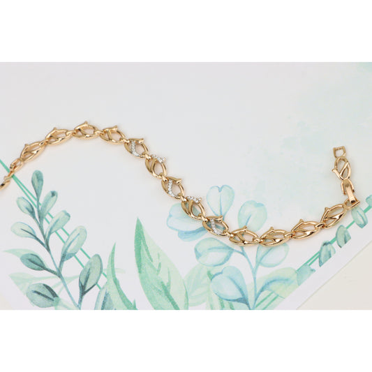 Elegant Rose Gold Leaf Link Bracelet with Crystal Accents, XPBL0733 (2074-2)