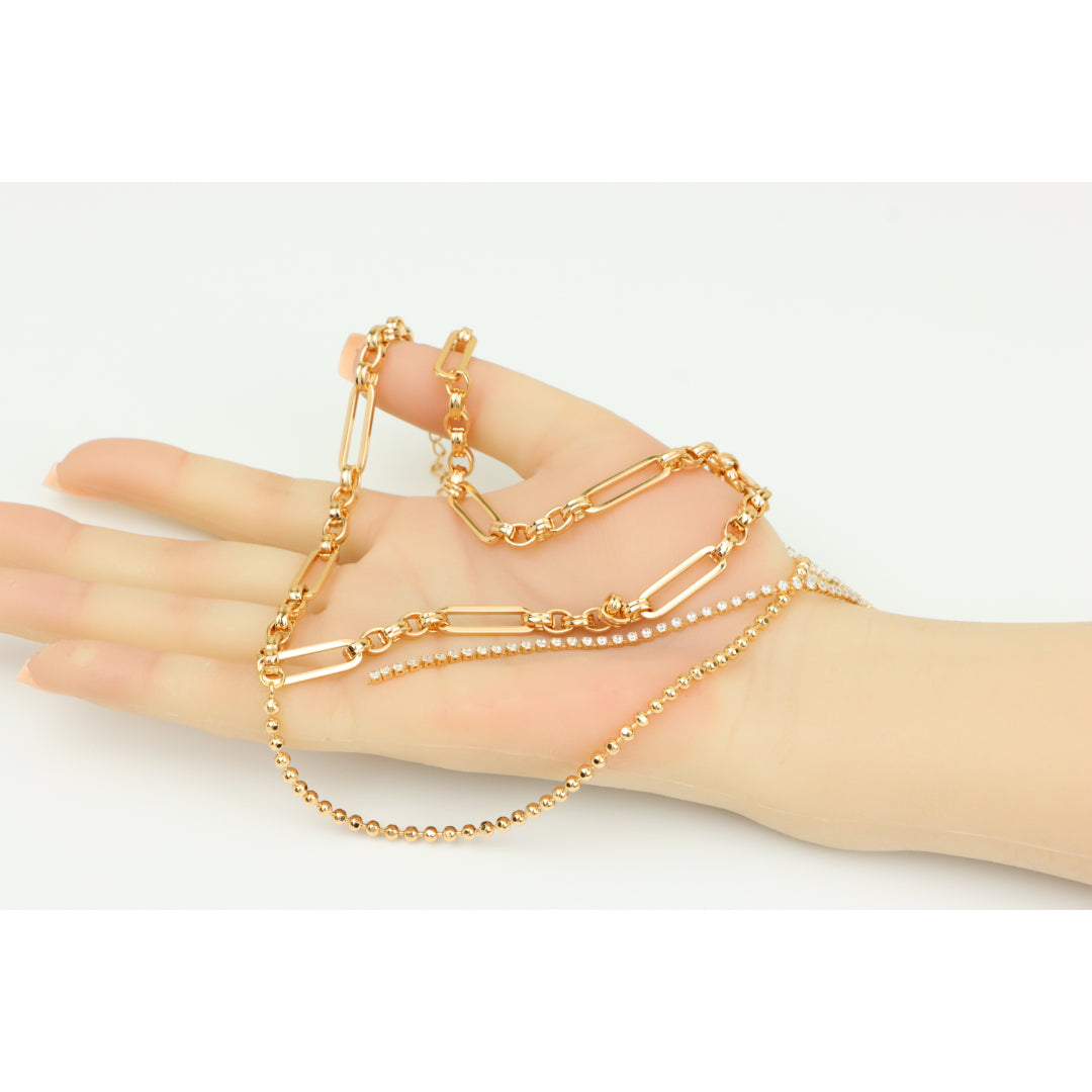 Chunky Link Rose Gold Necklace with Triple Layered Modern Design, XPNL0262 (2027-2)