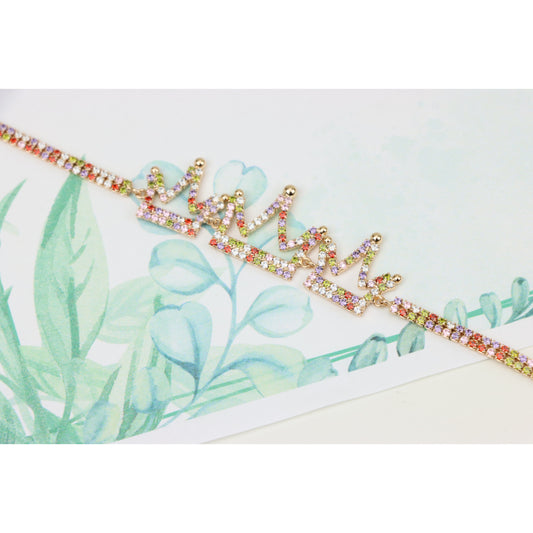 Crown Charm Rose Gold Bracelet with Multicolor CZ, Adjustable Fit, XPBL0737 (2074-6)