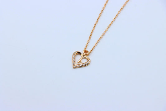 Rose Gold Heart Necklace with Key Charm and Crystal Accents, XPNL1882 (2159-5)
