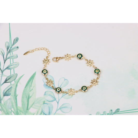 Rose Gold Evil Eye &amp; Wheel Charm Bracelet, Adjustable Protection Style, XPBL0739 (2074-8)