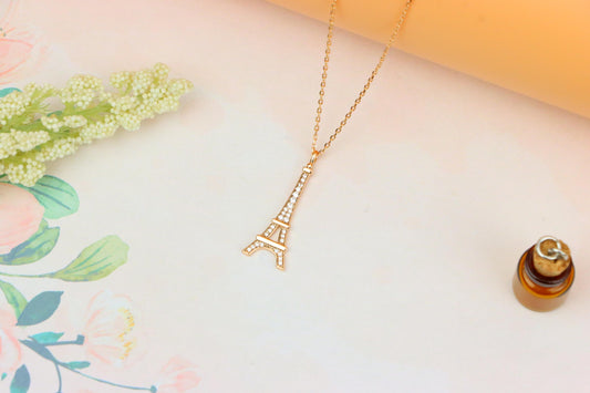 Rose Gold Eiffel Tower Pendant Necklace with Sparkling Crystals, XPNL1883 (2159-6)