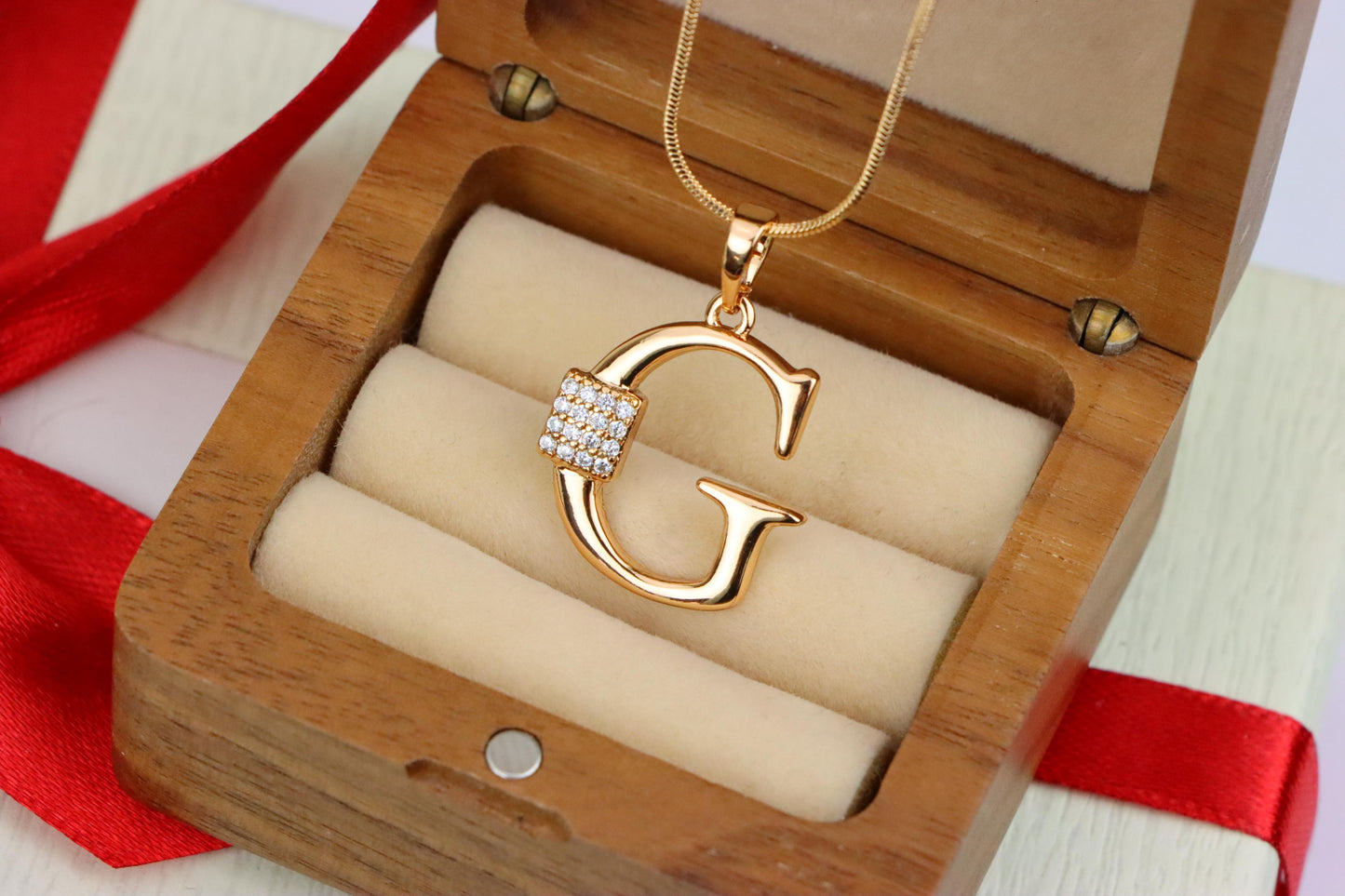 Rose Gold G Letter Pendant with Crystals for Women and Girls, XPPT1418 (2136-1)