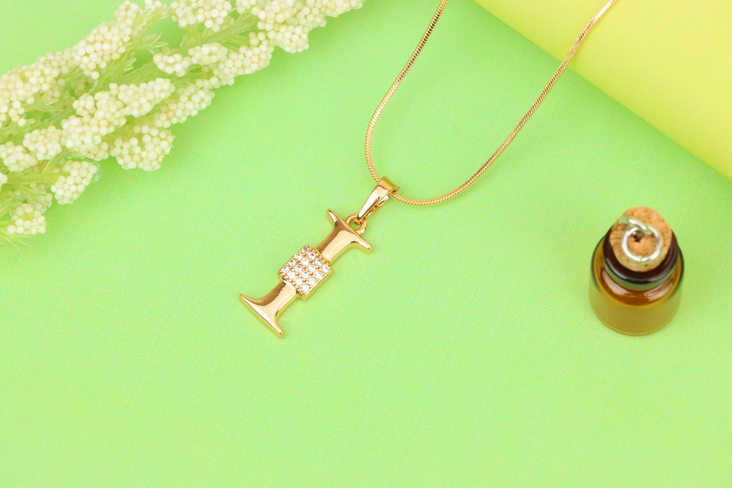 Rose Gold I Alphabet Pendant with Crystal Accent for Women, XPPT1420 (2136-1)