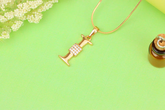 Rose Gold I Alphabet Pendant with Crystal Accent for Women, XPPT1420 (2136-1)