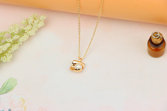 Rose Gold Necklace with Modern Square Pendant and Pearl Accent, XPNL1885 (2159-8)