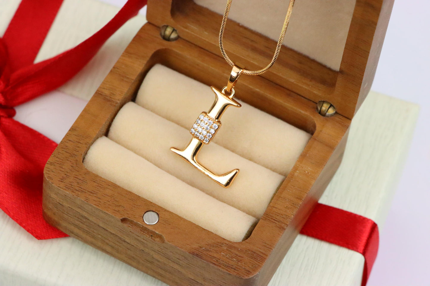 Rose Gold L Initial Pendant with Crystal Detail in Elegant Finish, XPPT1423 (2136-1)