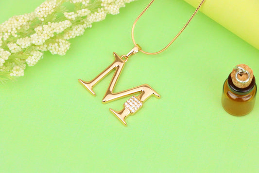 Rose Gold M Initial Pendant with Sparkling Crystals, XPPT1424 (2136-1)