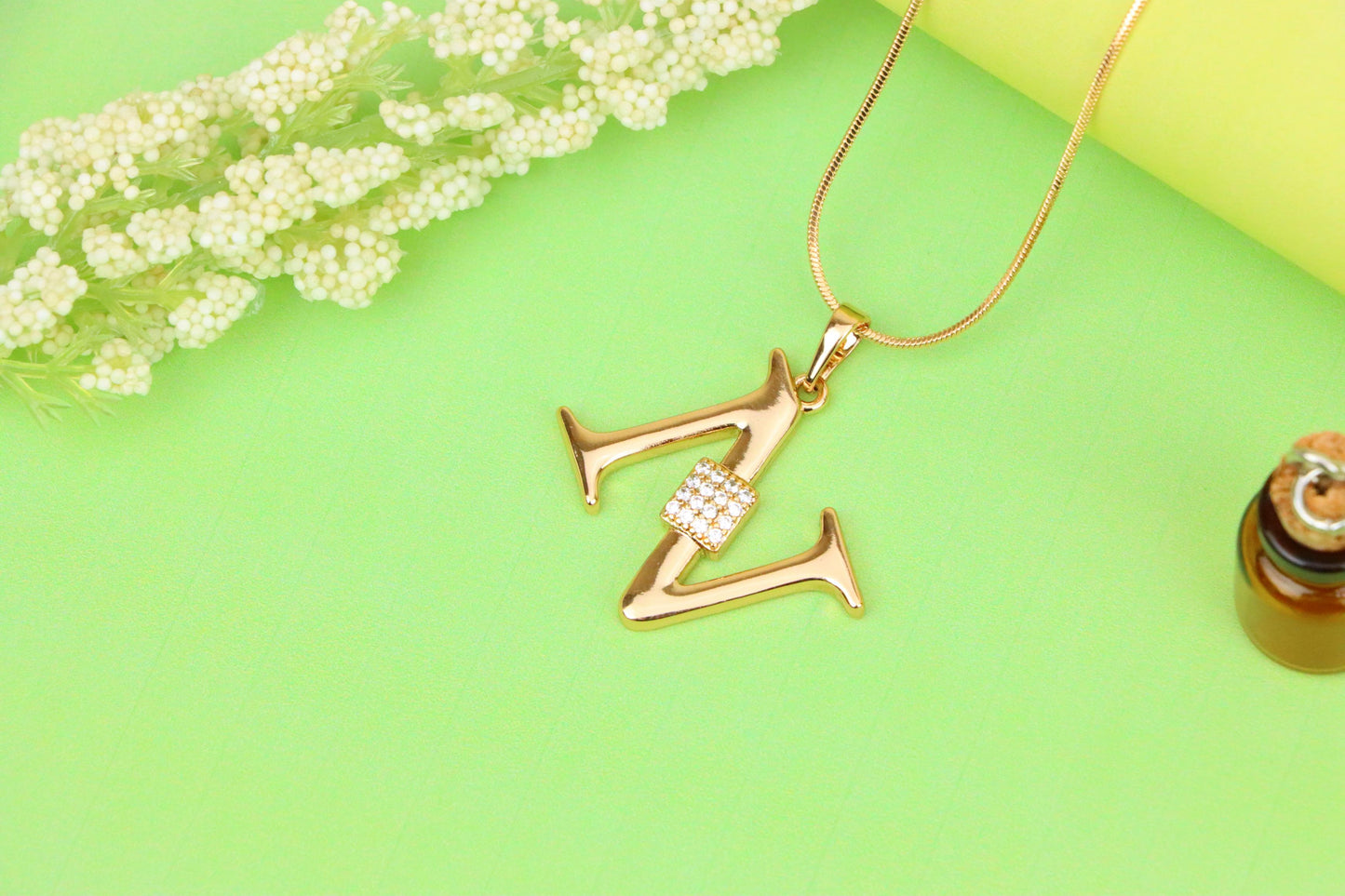 Rose Gold N Initial Pendant with Dazzling CZ Crystals, XPPT1425 (2136-1)