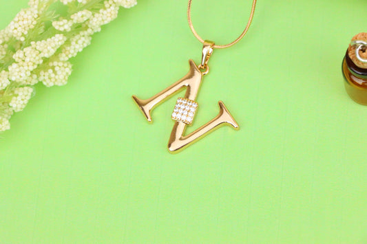 Rose Gold N Initial Pendant with Dazzling CZ Crystals, XPPT1425 (2136-1)