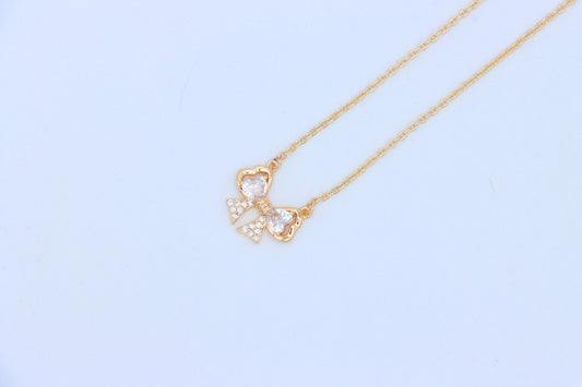 Rose Gold Bow Necklace with Heart-Shaped Crystals and Pavé Detail, XPNL1888 (2160-1)