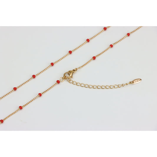 Rose Gold Dainty Red Bead Necklace with Adjustable Chain, XPNL0274 (2028-4)