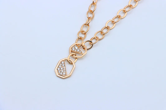Rose Gold Chunky Chain Necklace with Crystal Geometric Charms, XPNL1889 (2160-2)