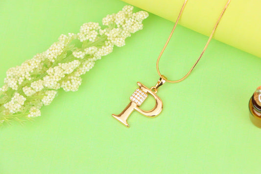 Rose Gold P Letter Pendant with CZ Accents, XPPT1427 (2136-1)