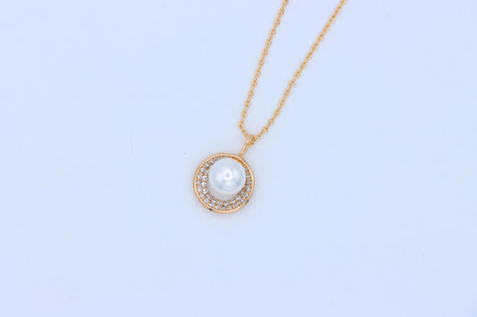 Rose Gold Circle Pendant Necklace with Pearl and Crystal Accents, XPNL1890 (2160-3)